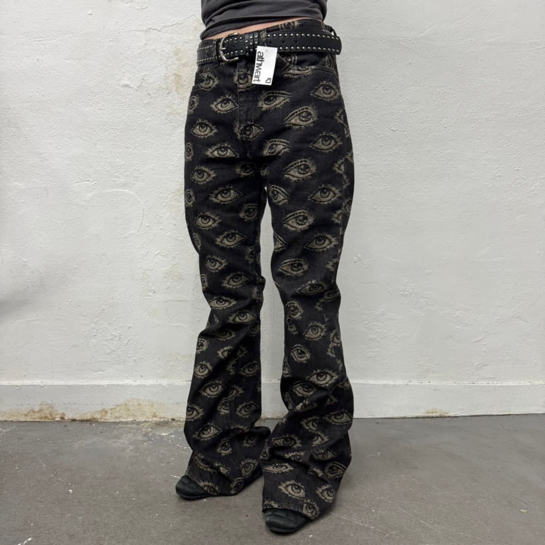 캐피탈(KAPITAL) 블랙컬러 스픽 이지 오카벨보 플레어 팬츠(34) 상품이미지1