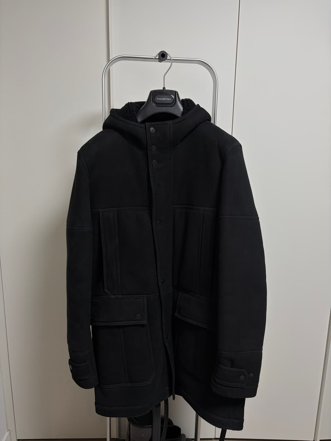 제냐 리얼램스킨 후드 무스탕 코트 상품이미지1