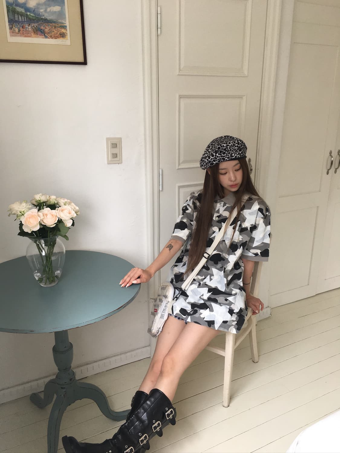 Bape 베이프 회색 카모 스타 티셔츠 상품이미지4