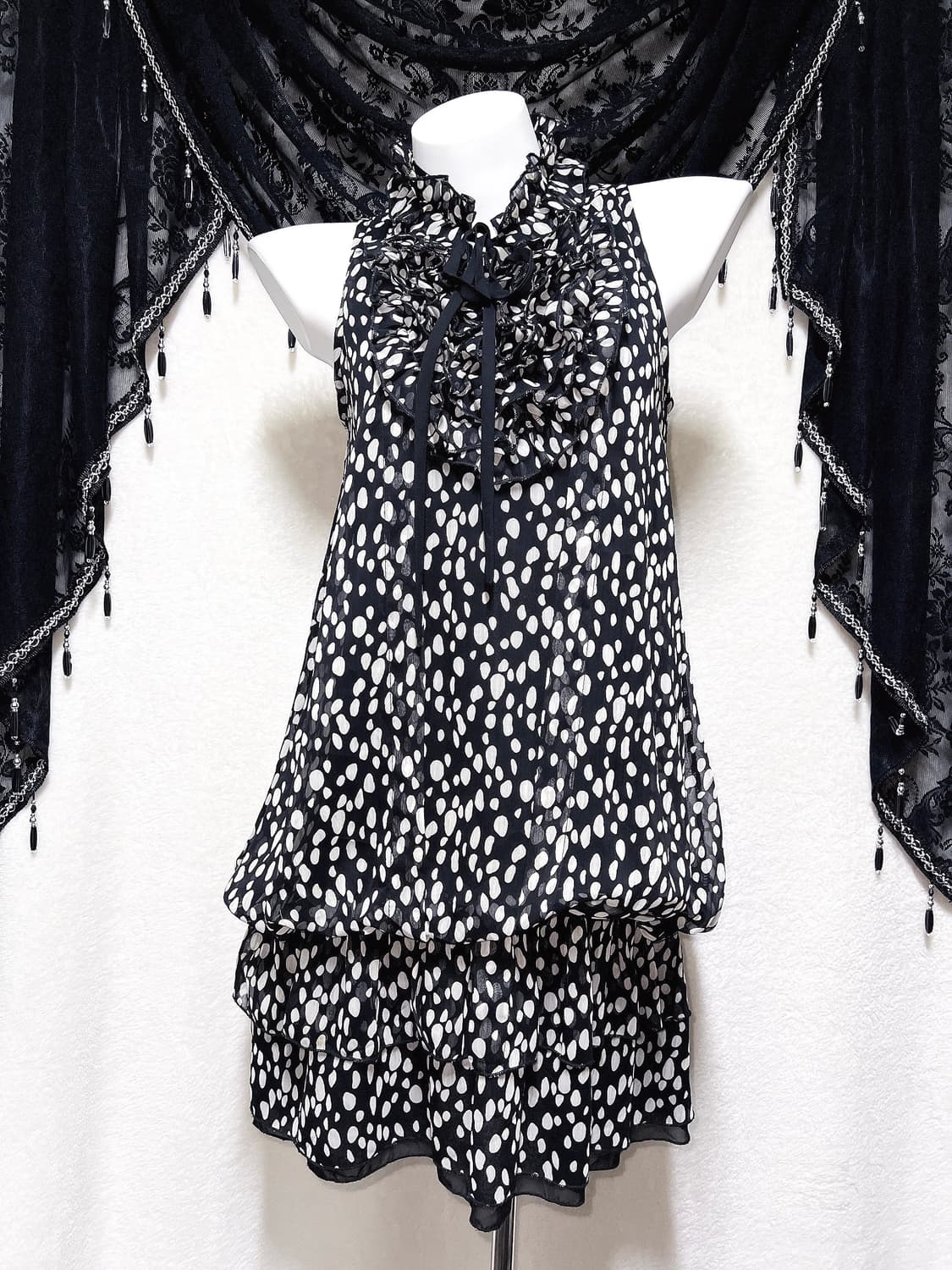 로맨틱고딕 고스로리 로걀 갸루 도트 땡땡이 프릴 캉캉 벌룬 쉬폰원피스 상품이미지5