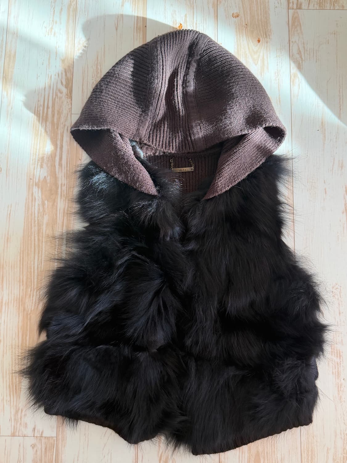 빈티지 여우털  다크브라운 퍼 니트 후드 베스트 조끼 상품이미지2
