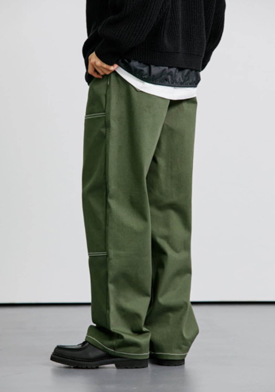 케이엔드 히로이 더블니 와이드 팬츠 카키 상품이미지9
