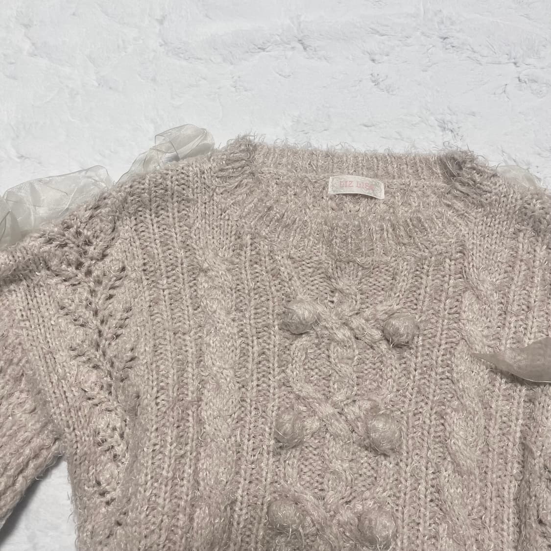 Lizlisa 고전 리즈리사 히메갸루 연베이지 폼폼이 리본 니트 라떼갸루 상품이미지2