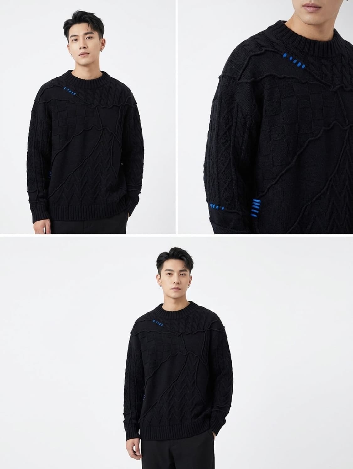 [L-XL] 아더에러 x 자라 남성 패치워크 오버사이즈 니트 스웨터 블랙 상품이미지2