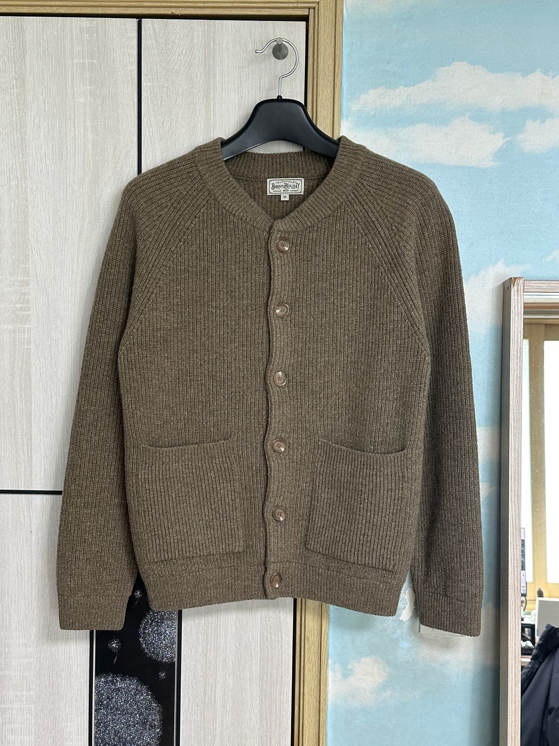 (M) 부기홀리데이 램스울 라운드넥 가디건 모스그린 상품이미지2