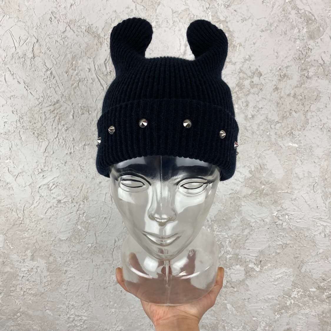 VINTAGE 스파이크 스터드 악마 뿔 비니 상품이미지2