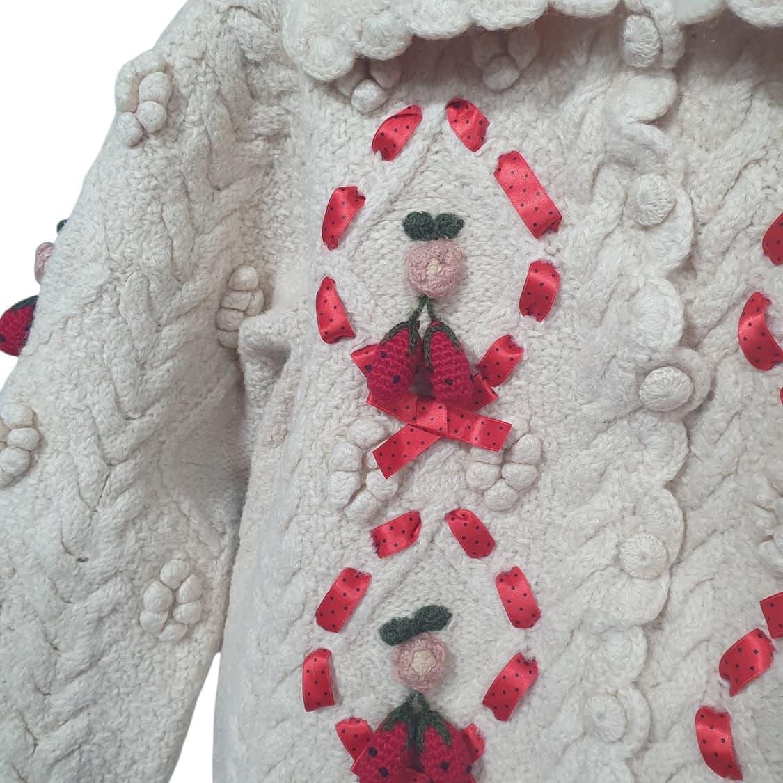 모리걸 페어리 지뢰계 히메갸루 딸기 리본 모티프 울 가디건 상품이미지6