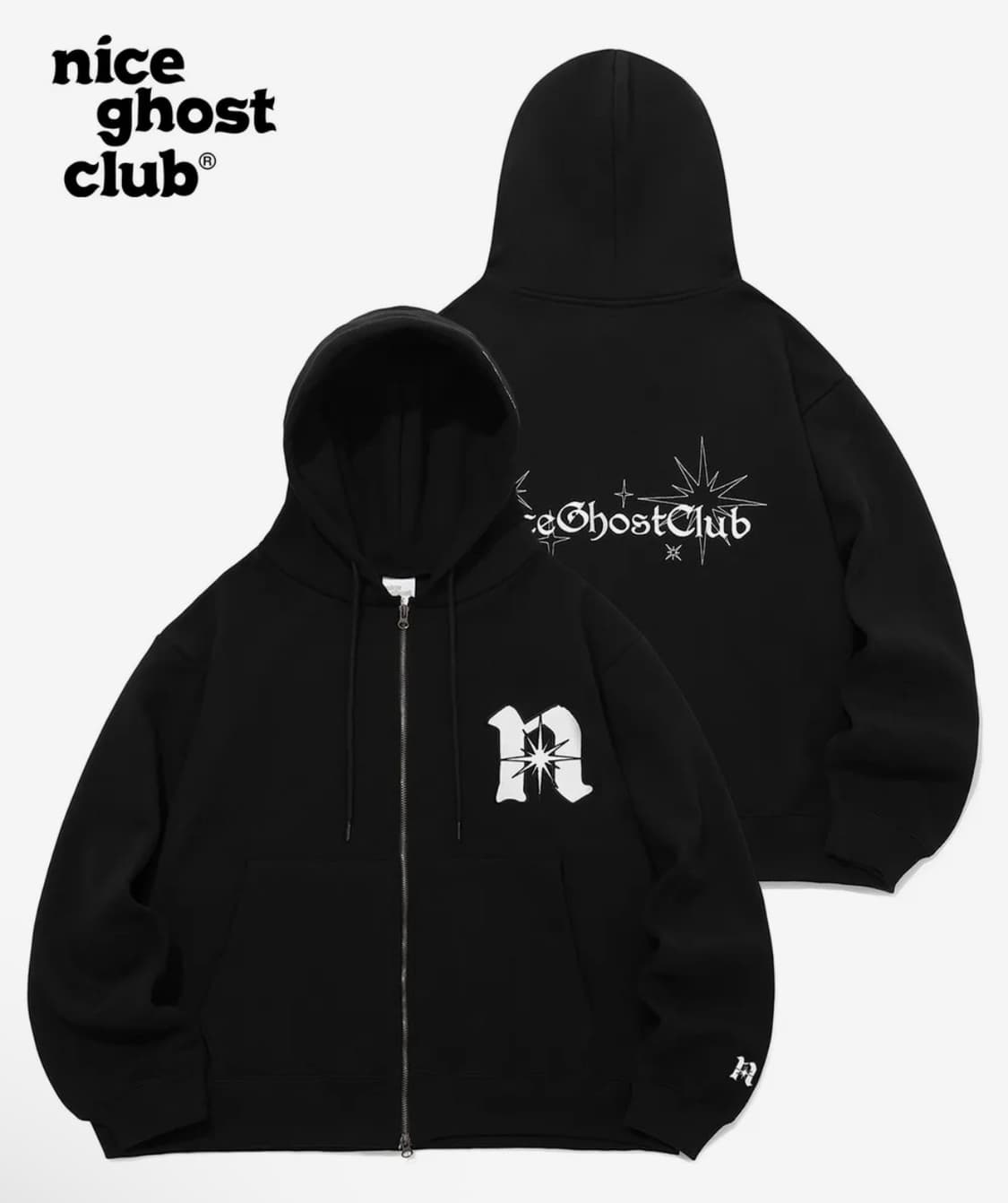 나이스고스트클럽 샤이닝 로고 후드 집업 블랙 L 상품이미지3