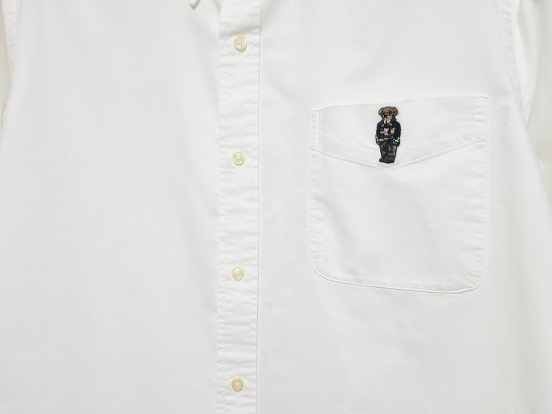 남성 레어 폴로 베어 화이트 흰색 옥스퍼드 옥스포드 자수 긴팔 남방 셔츠 상품이미지8