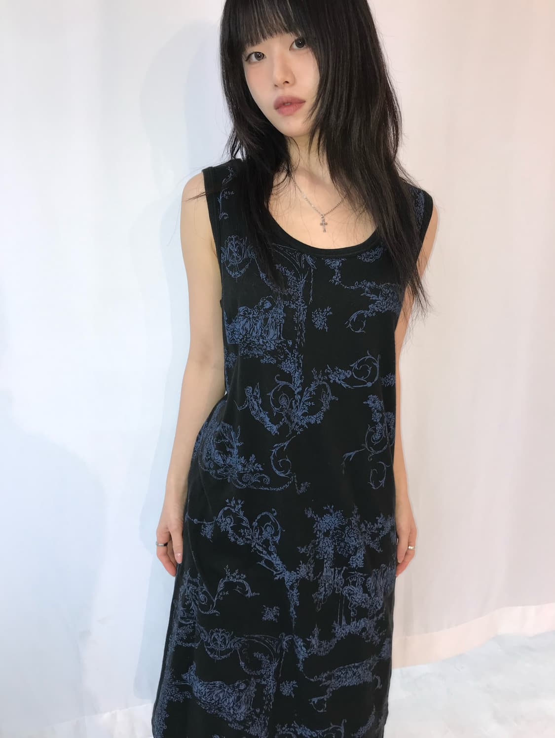 Ikuko 블루 플라워 나시 원피스 상품이미지1