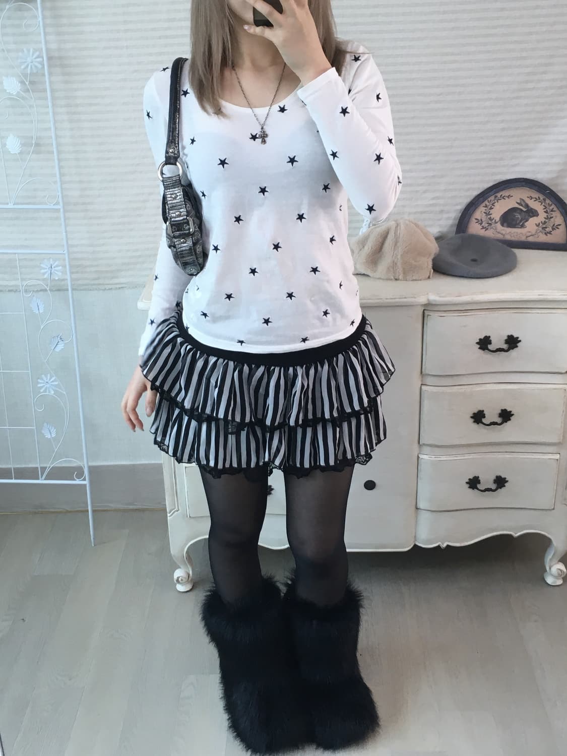 일본빈티지 별 패턴 자수 롱슬리브 상품이미지3