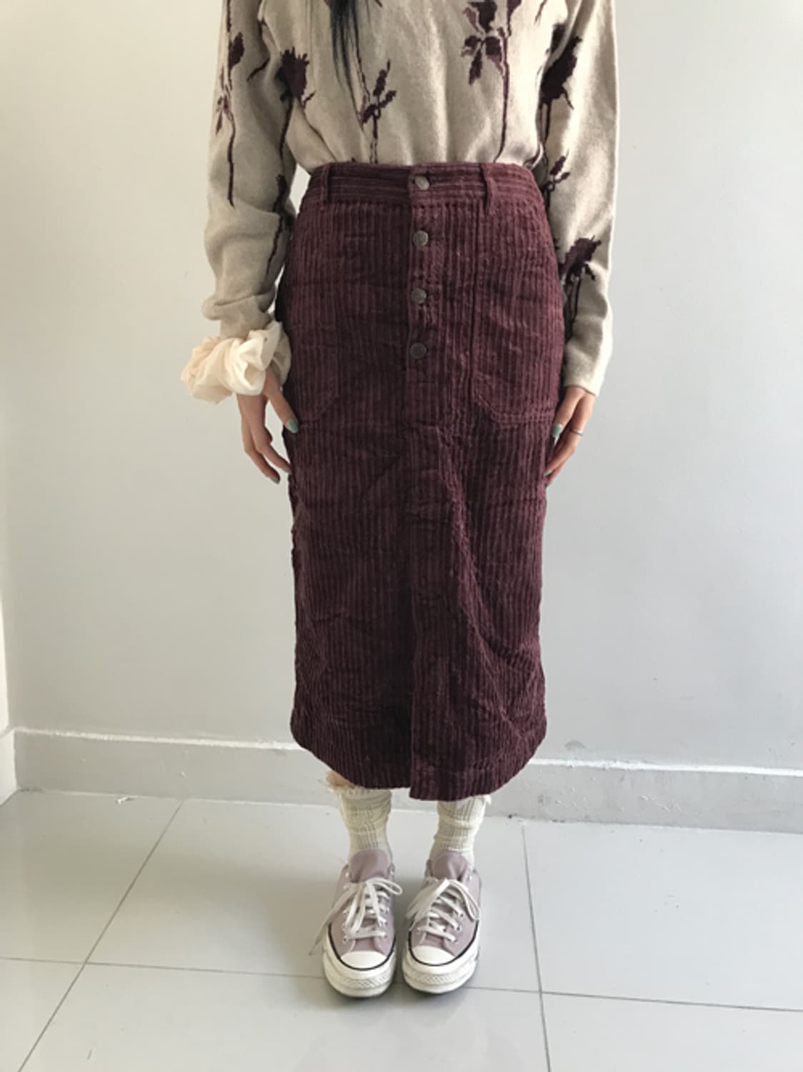 (Vintage)Half neck button rose knit 상품이미지5