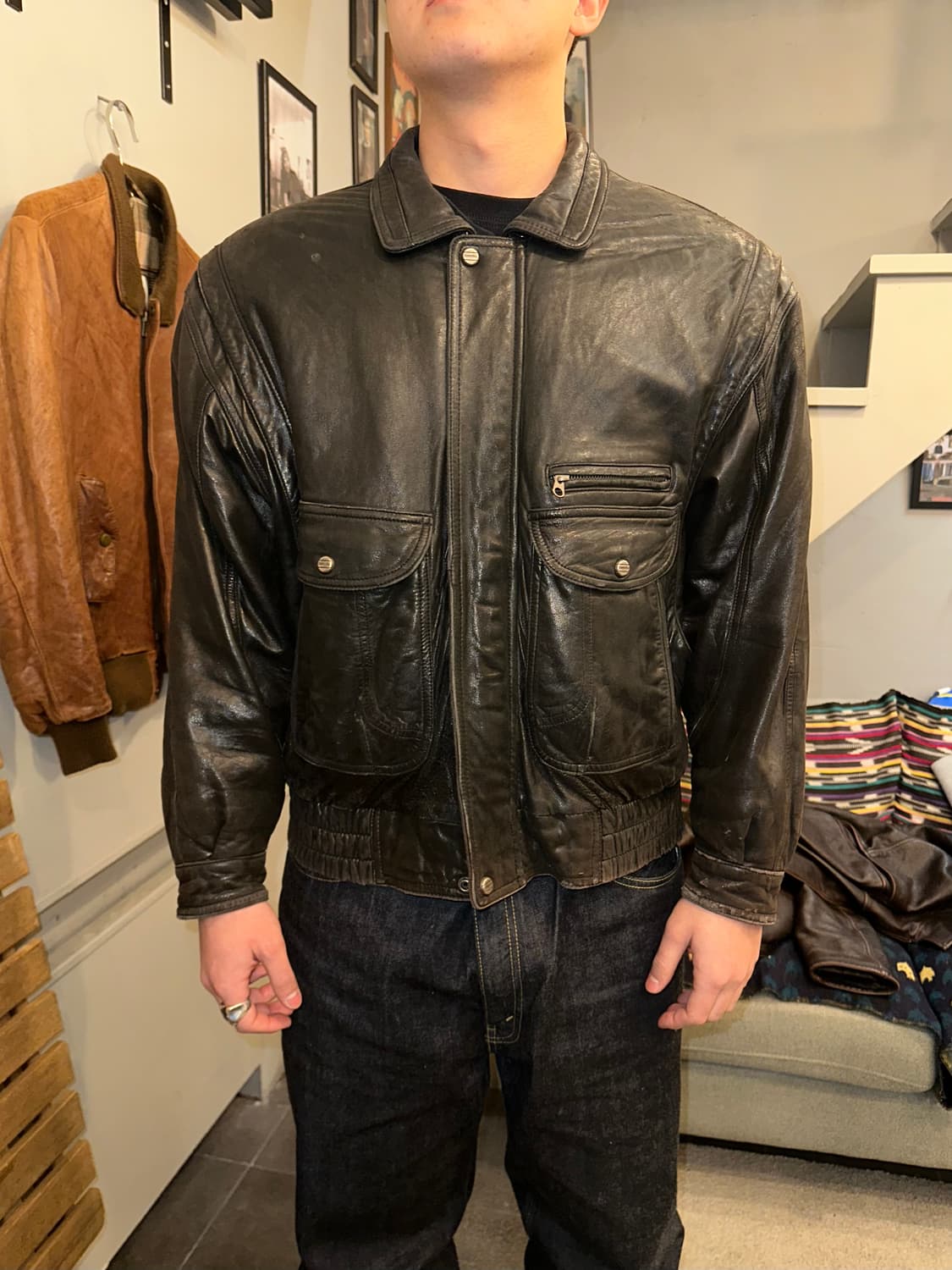 90’s Japanese lambskin leather bomber 상품이미지3