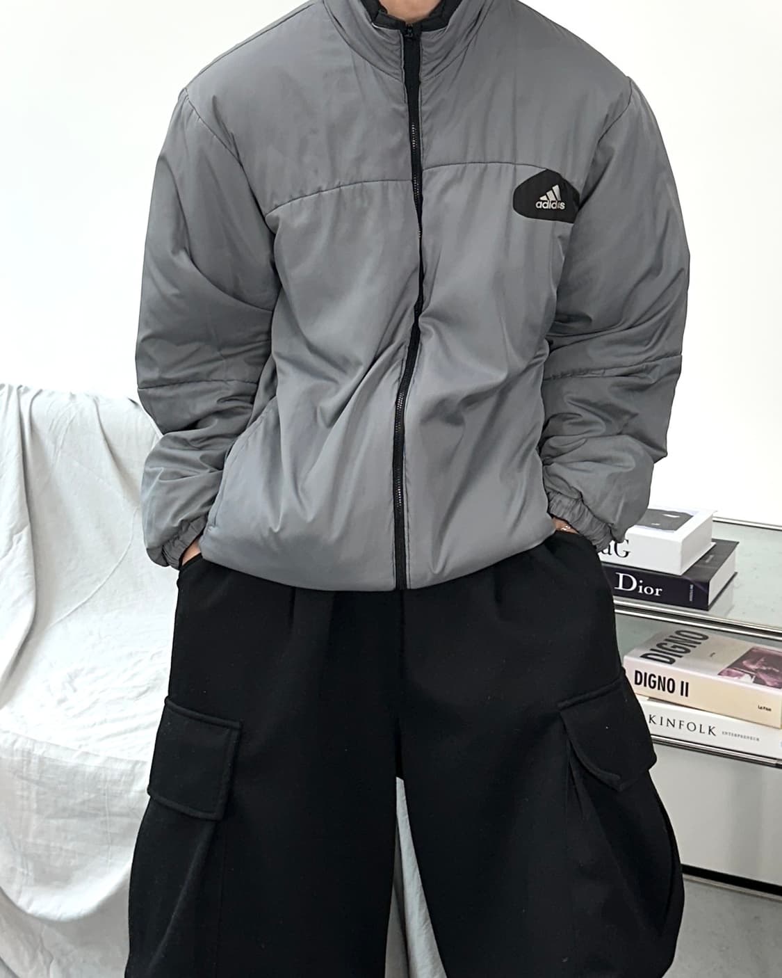 아디다스 블랙 그레이 리버시블 바람막이 점퍼 상품이미지2