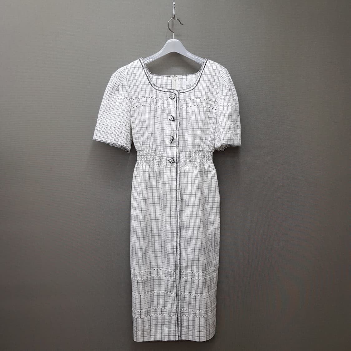 오브제 2021 체크 자수 포인트 반팔 롱 원피스 S사이즈 상품이미지2