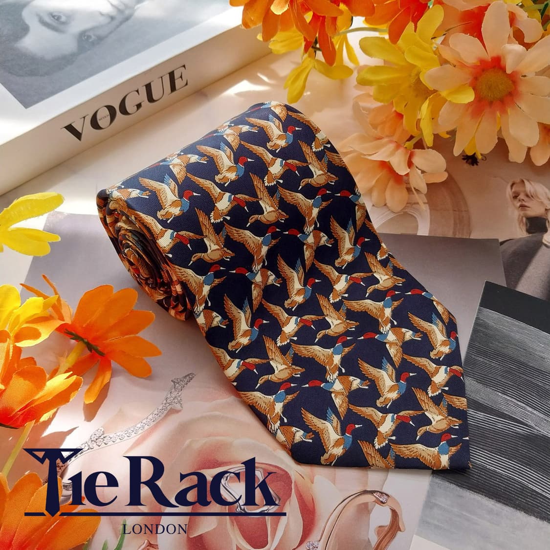 타이렉 넥타이 네이비 오리 모티브 새제품 9.7cm  K2602 상품이미지2