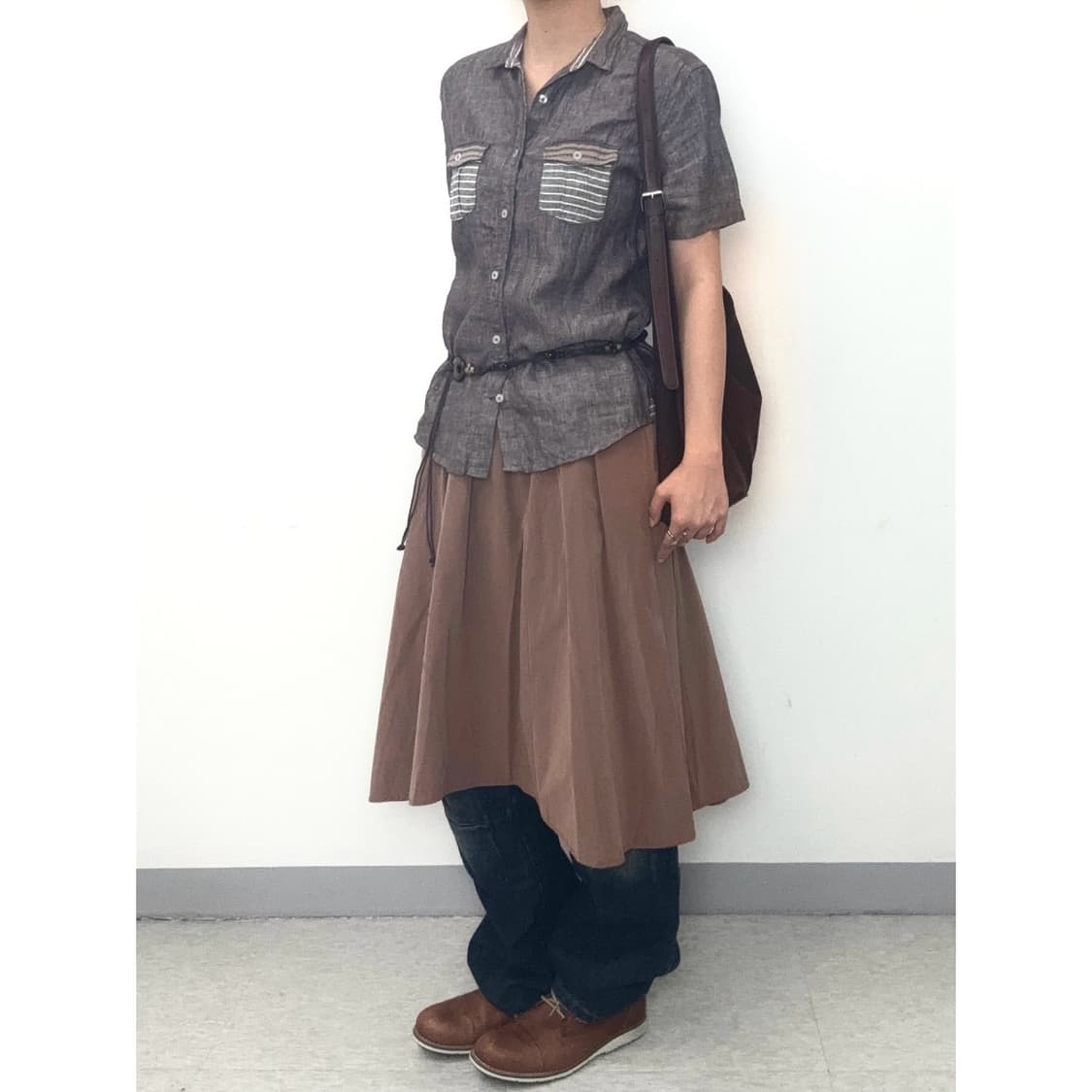 빈티지 브라운 미디 스커트 상품이미지2