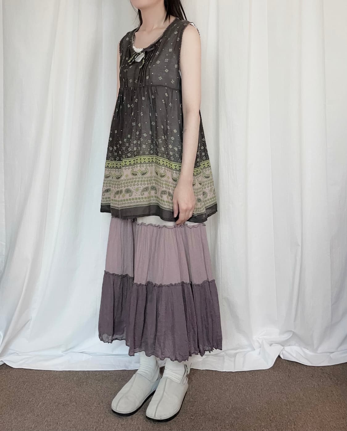 Frill Tiered Long Skirt - Gradient 상품이미지1