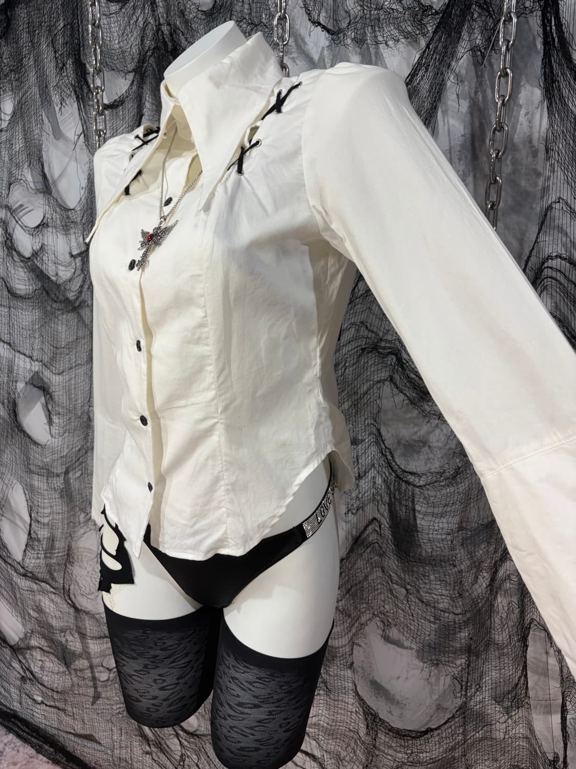 Gothic goth eyelet corset Detail shirt 상품이미지5