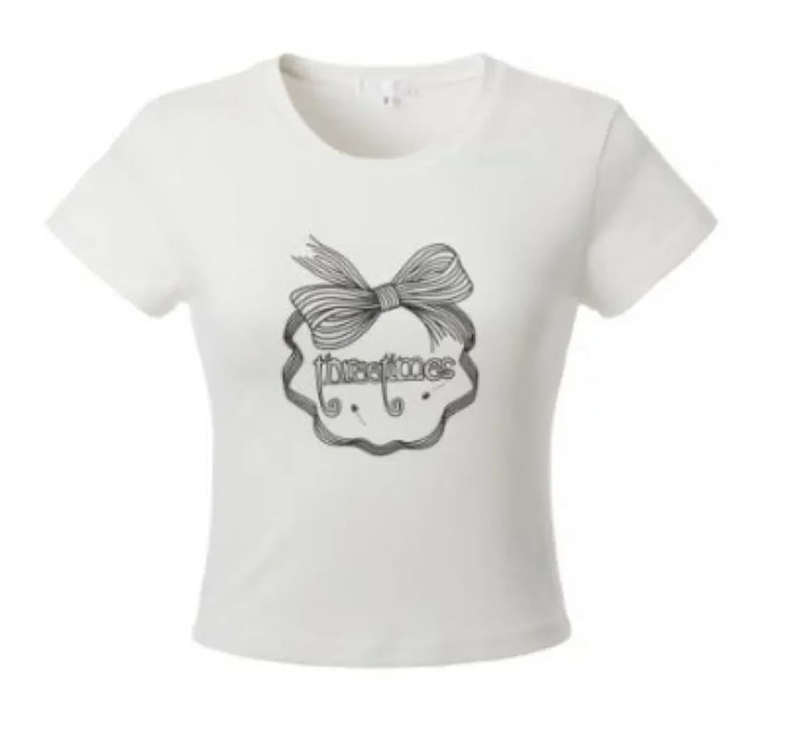 쓰리타임즈 리본 반팔 티셔츠 아이보리 S 상품이미지1