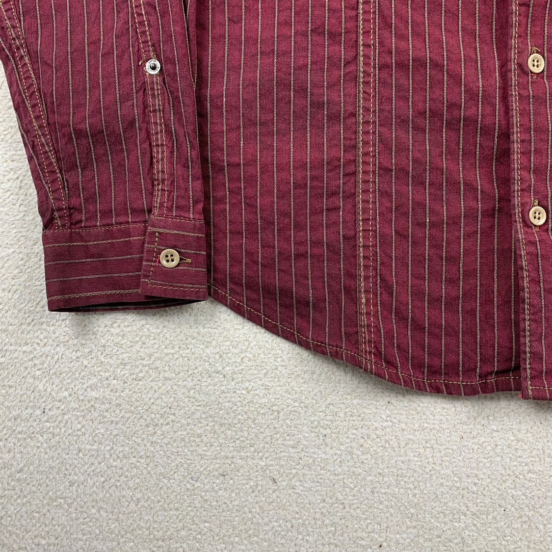 아르마니 진스 트윌 코튼 사선 포켓 버건디 스트라이프 셔츠 상품이미지5