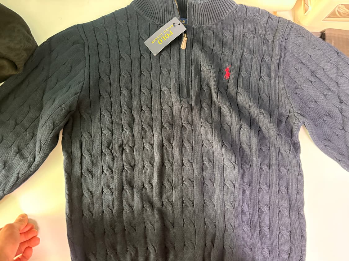 폴로 반집업 꽈배기 니트 네이비 상품이미지1