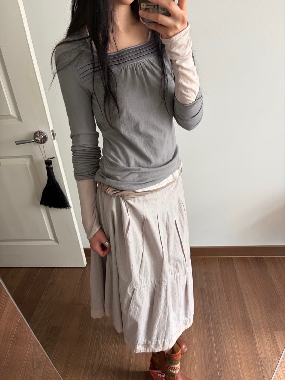 square neck long sleeve top 상품이미지2