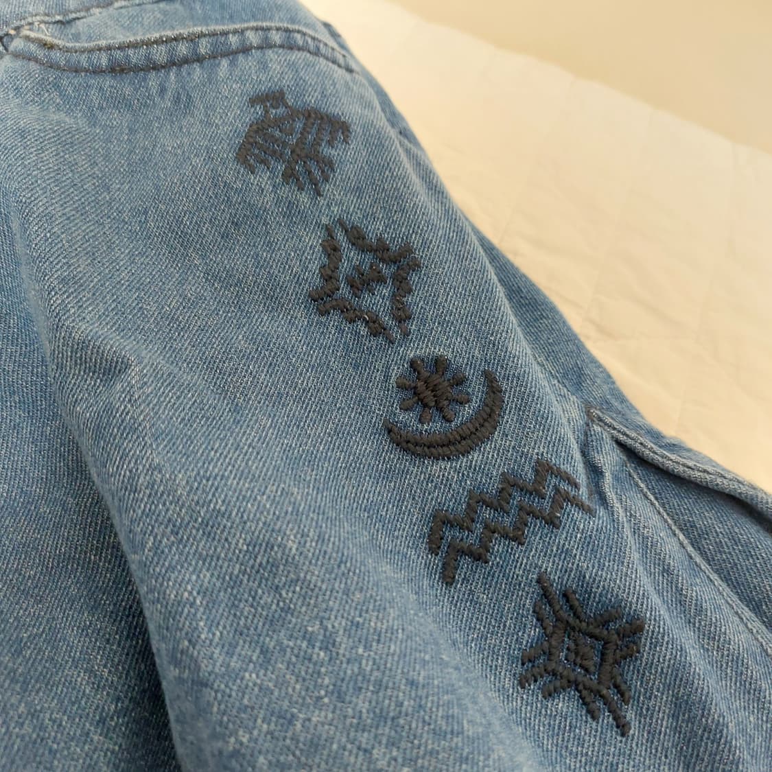 모리걸 히피 보헤미안 데님 자수 A라인  롱스커트 청치마 상품이미지3