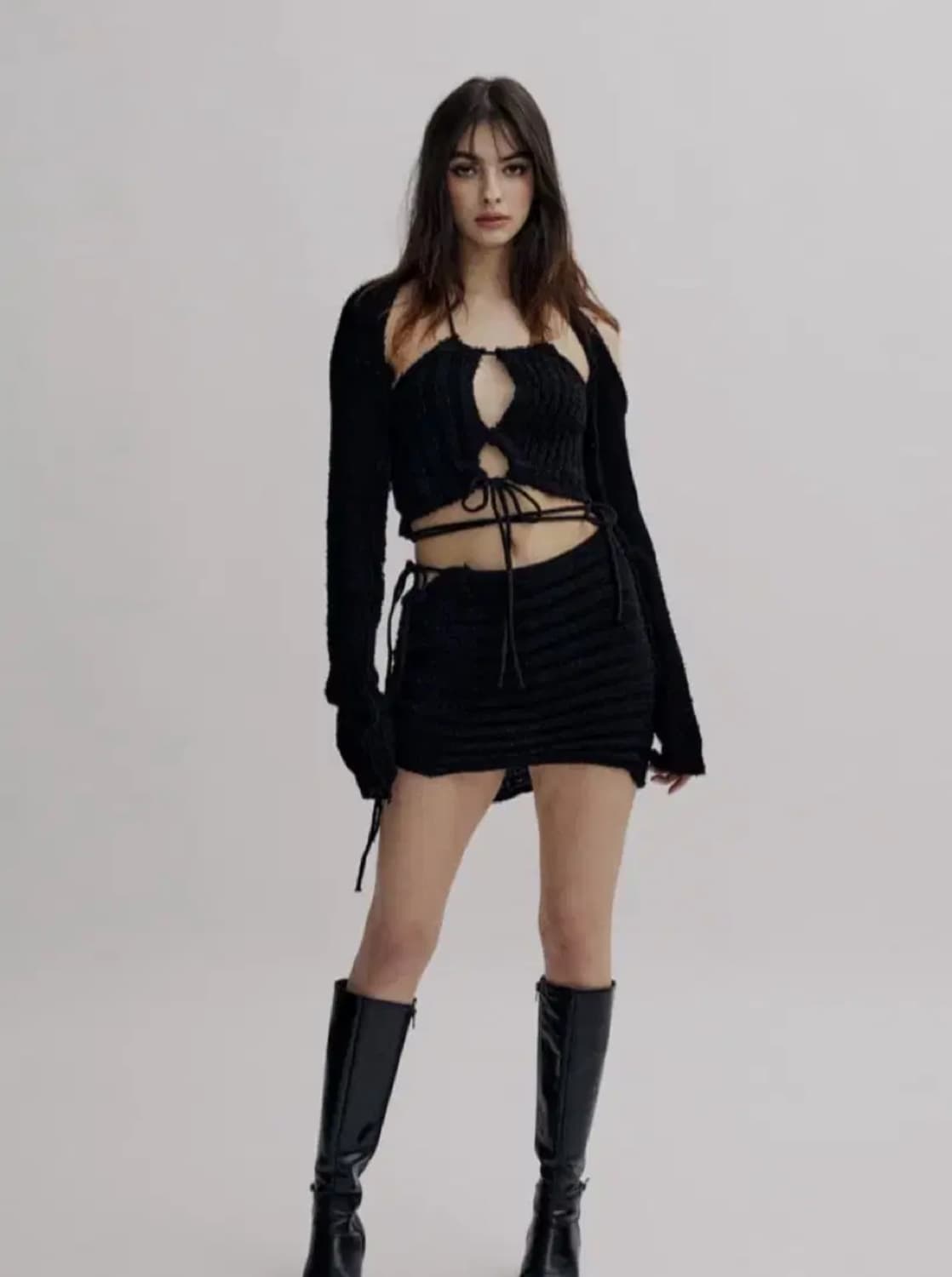 쓰리타임즈 제인 니트 쓰리피스 세트 셋업 블랙 쓰탐 상품이미지3