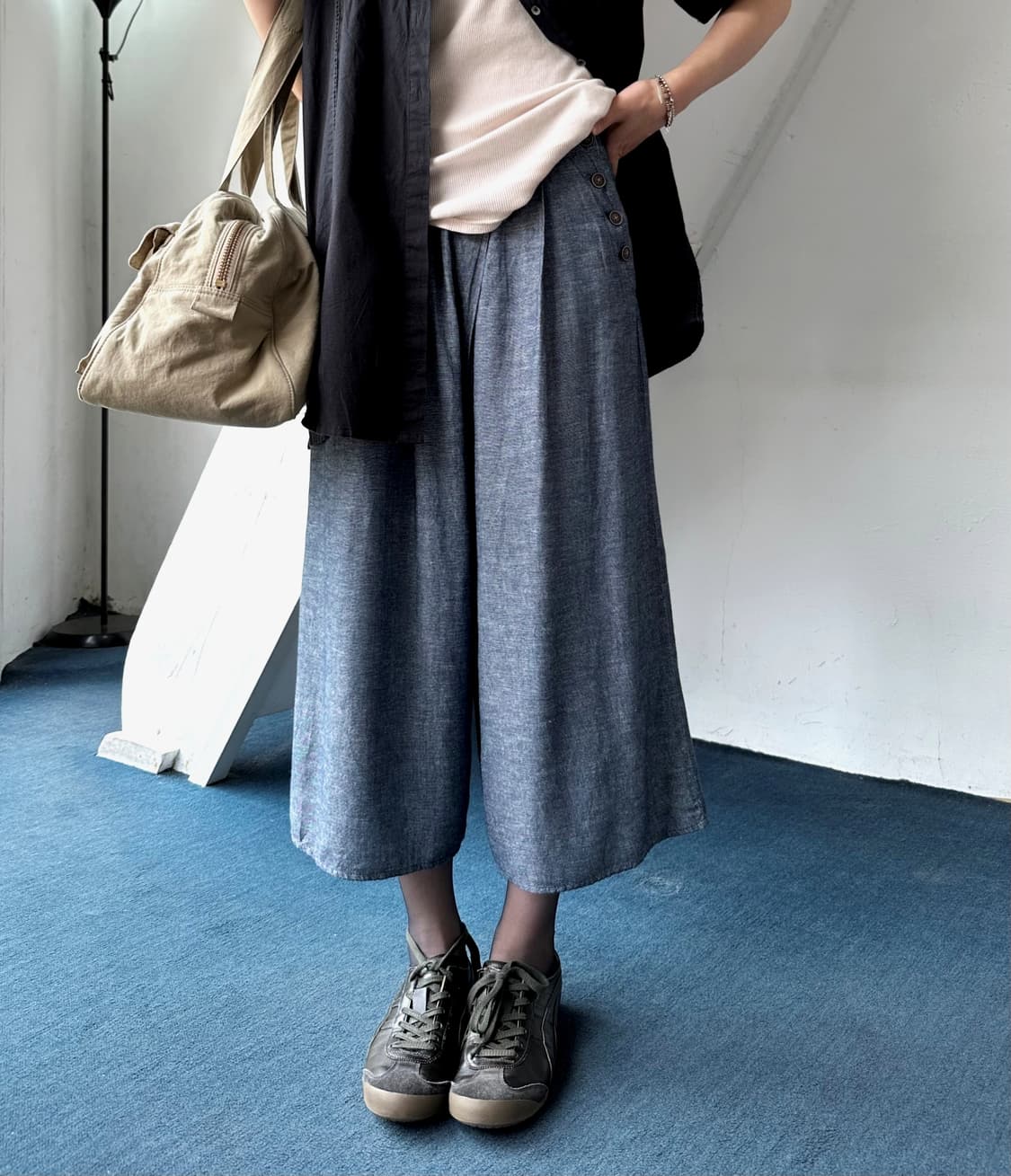 Linen rayon banded 3/4 gaucho pants 상품이미지4