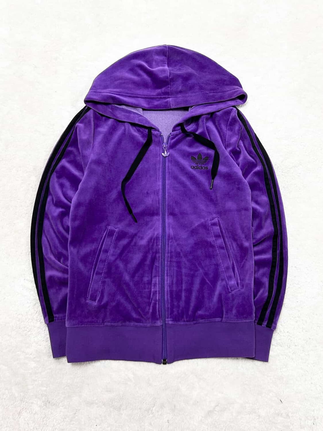 아디다스 자수로고 퍼플 삼선 벨벳 후드집업 상품이미지5