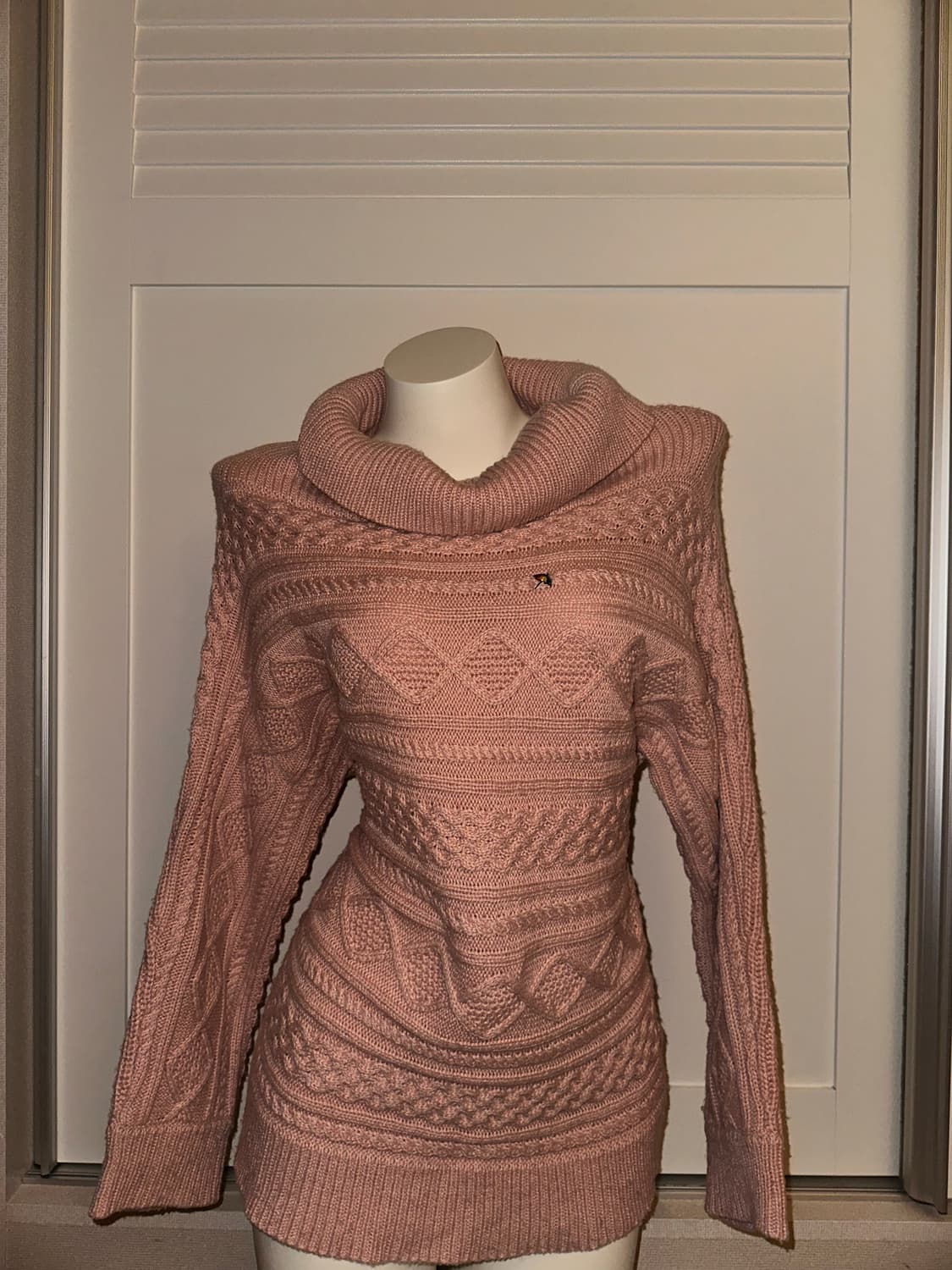 베이비핑크 빈티지 폴라 니트 미니 원피스 상품이미지3