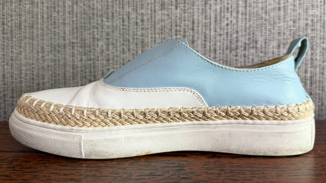 어그 UGG 레더 슬립온 하늘색 흰색 가죽 양털 에스파드류 스니커즈 36 상품이미지4