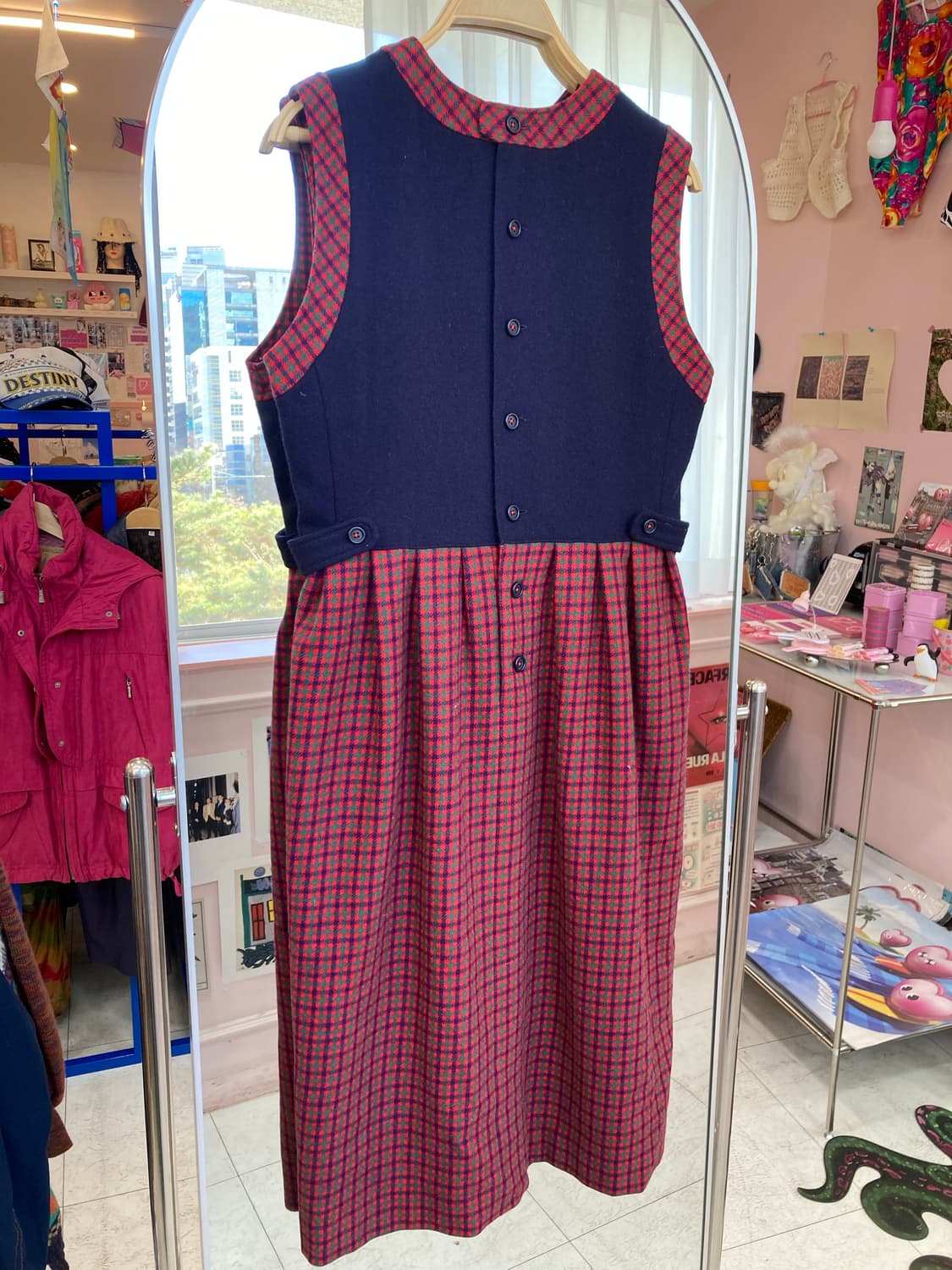 크리스마스 연말 체크 단추 원피스 상품이미지5