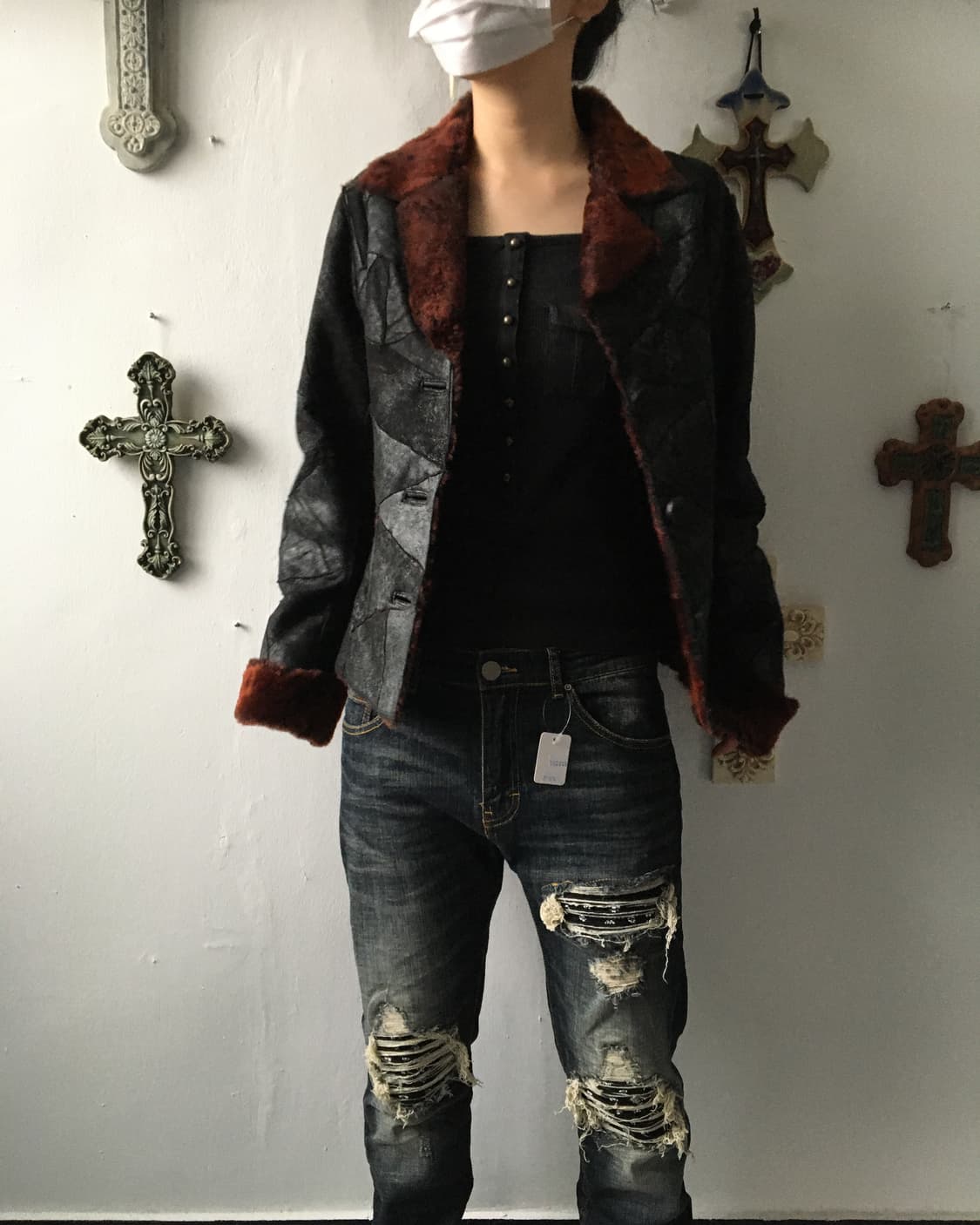 Fake fur layered patch work mustang 상품이미지7
