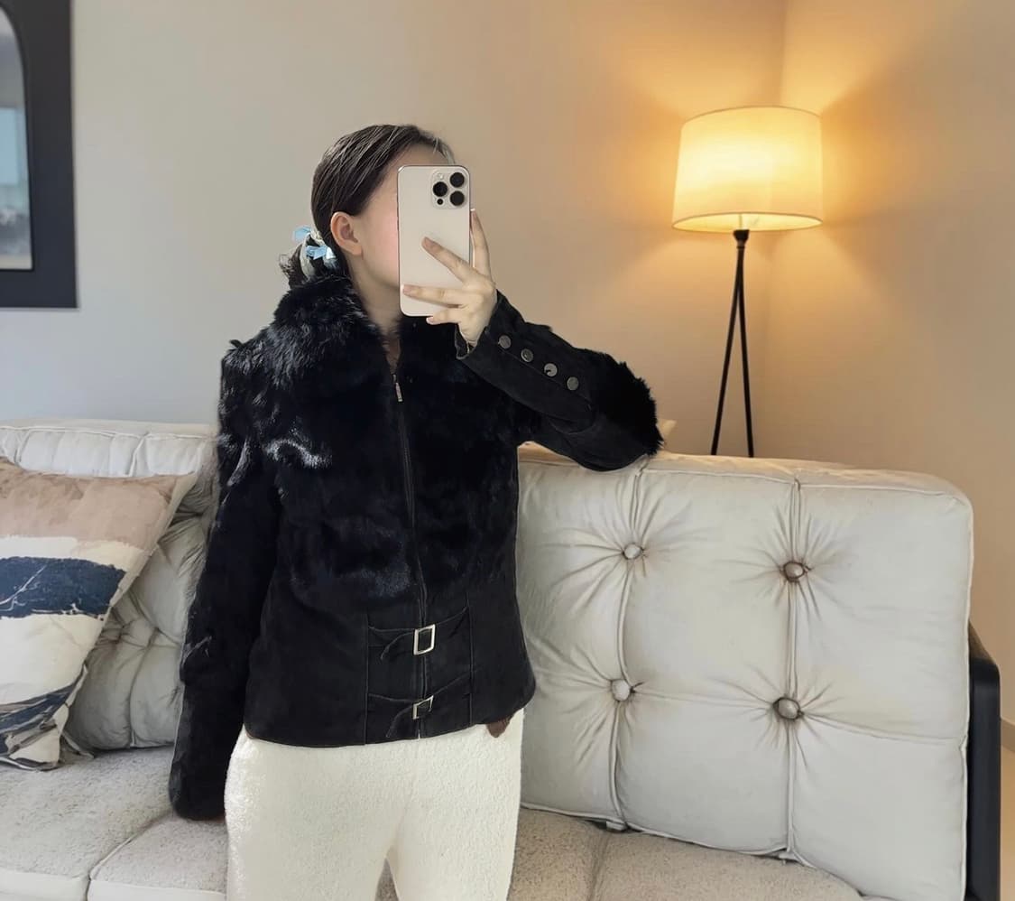 빈티지 고딕 폭스퍼 칼라 염소새끼털 양털 되지가죽자켓 상품이미지6