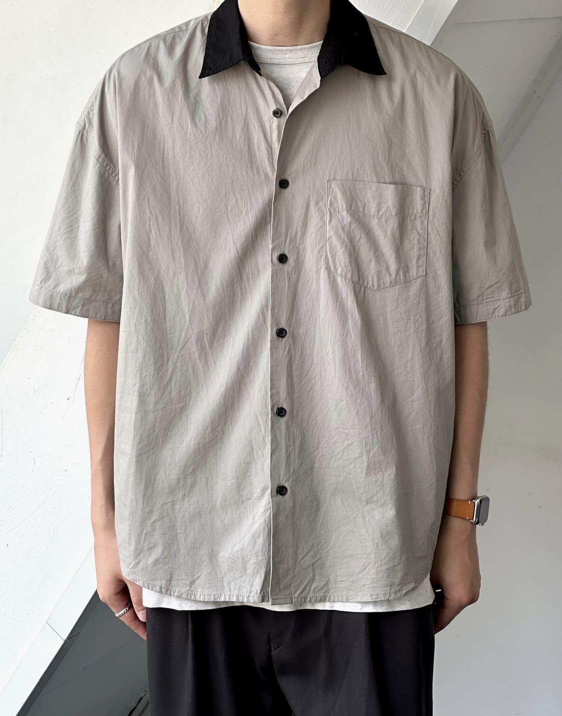 Light cotton panel design BIG H/S shirt 상품이미지6