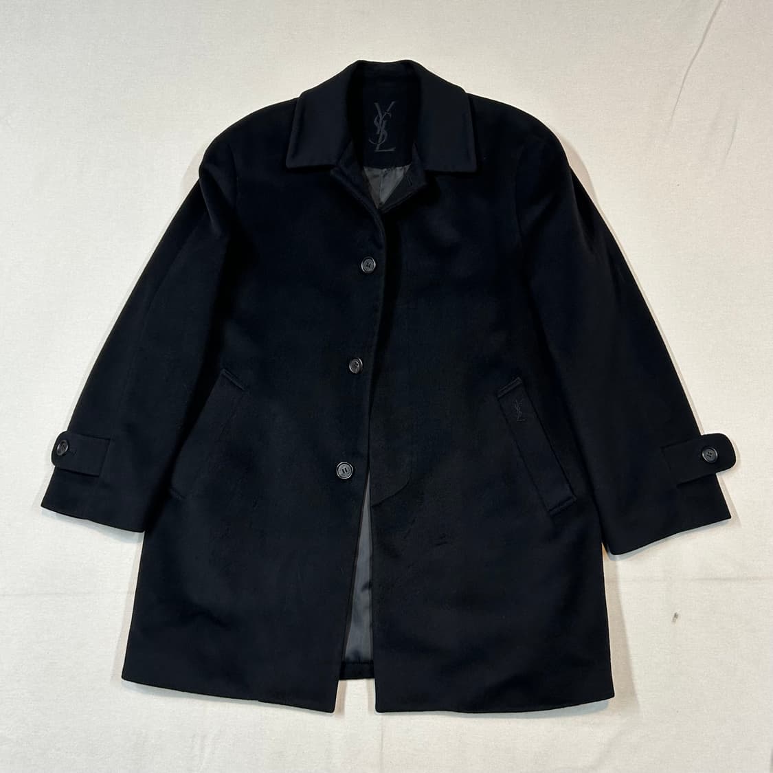 M) YSL 입생로랑 울 캐시미어 미디움 코트 자켓 블랙 상품이미지1