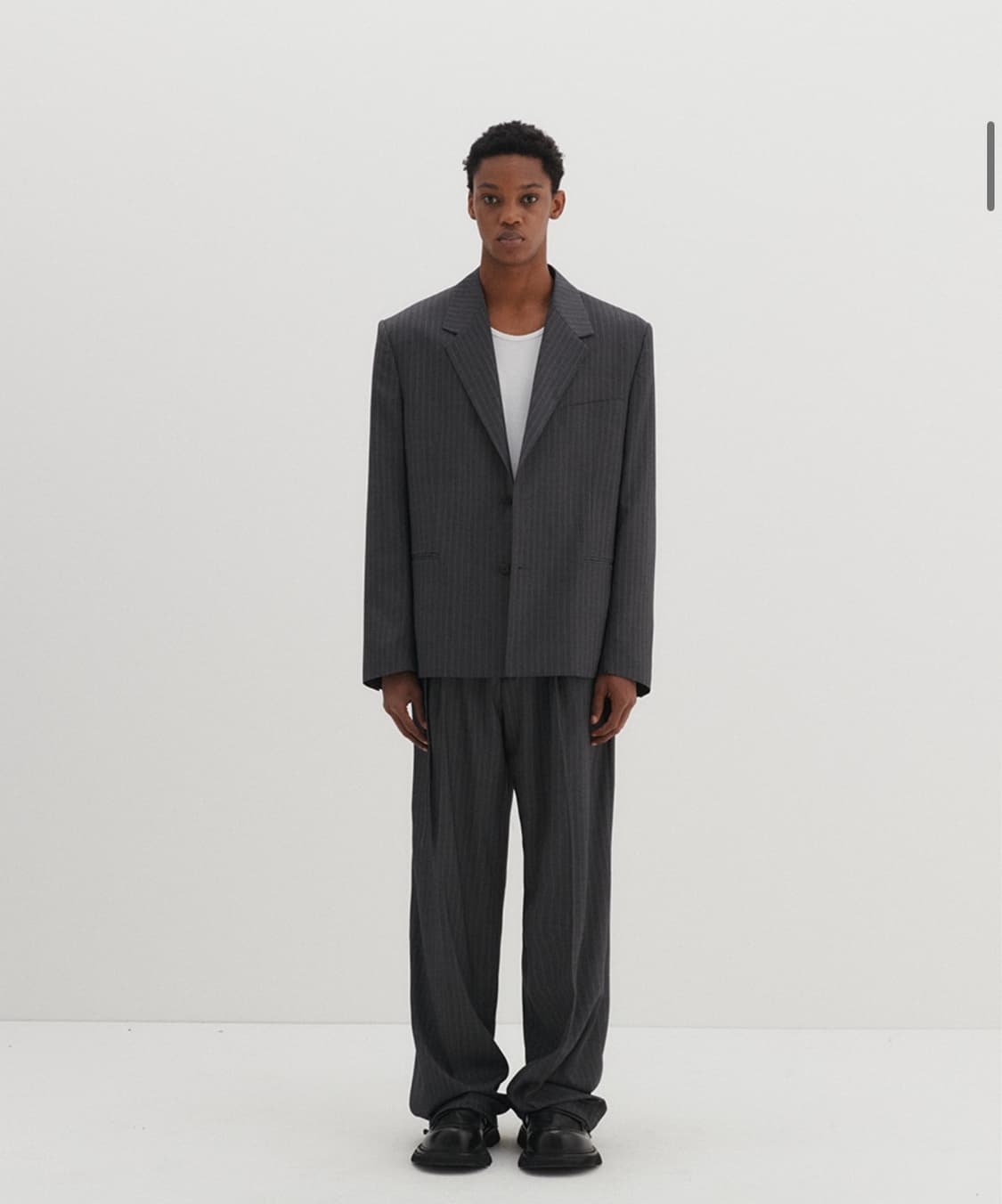 DNSR - 벨티드 스트라이프 슬랙스 - XL - CHARCOAL 상품이미지2