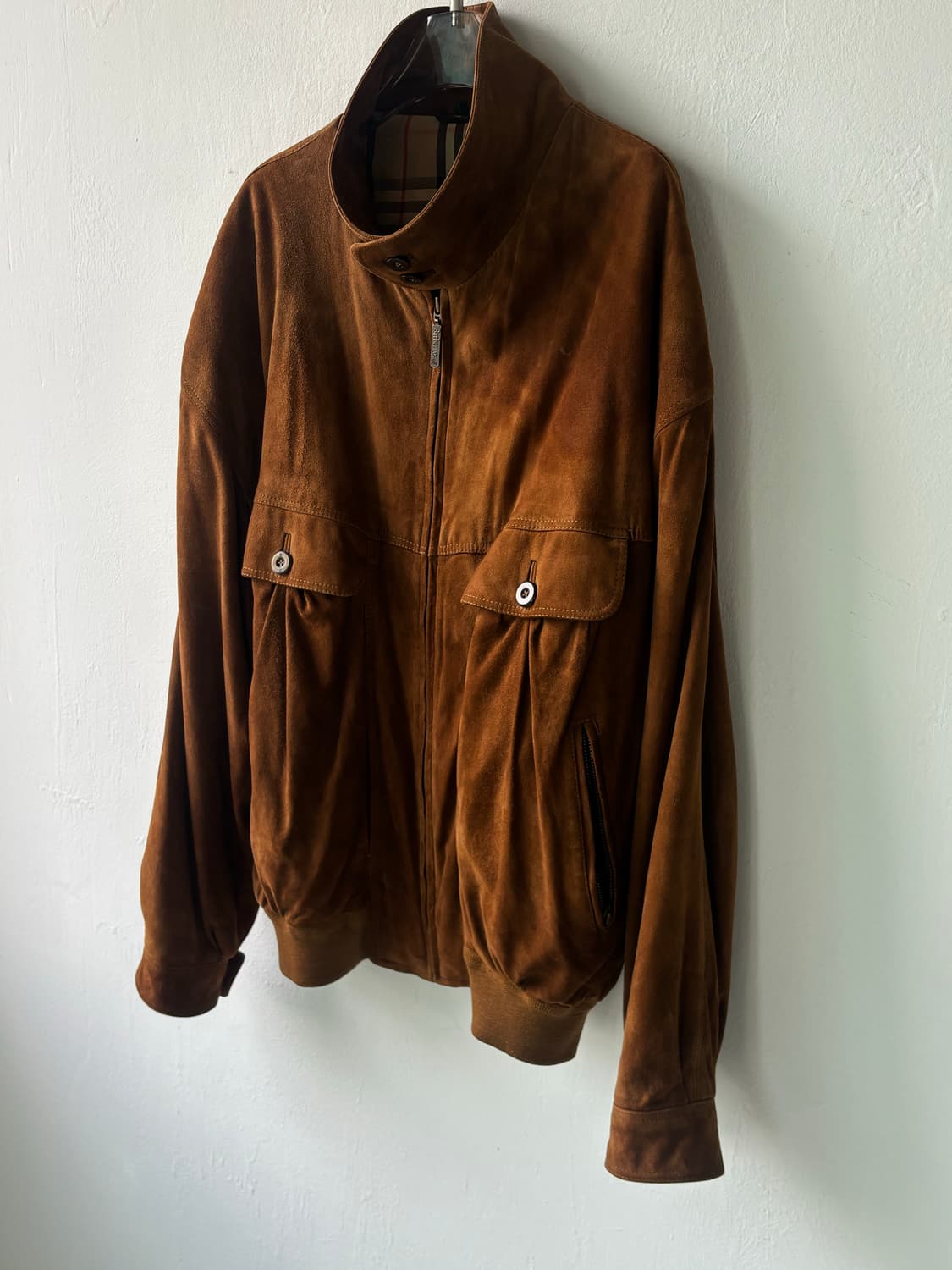 버버리 90‘s 스웨이드 레더 하이넥 블루종  상품이미지6