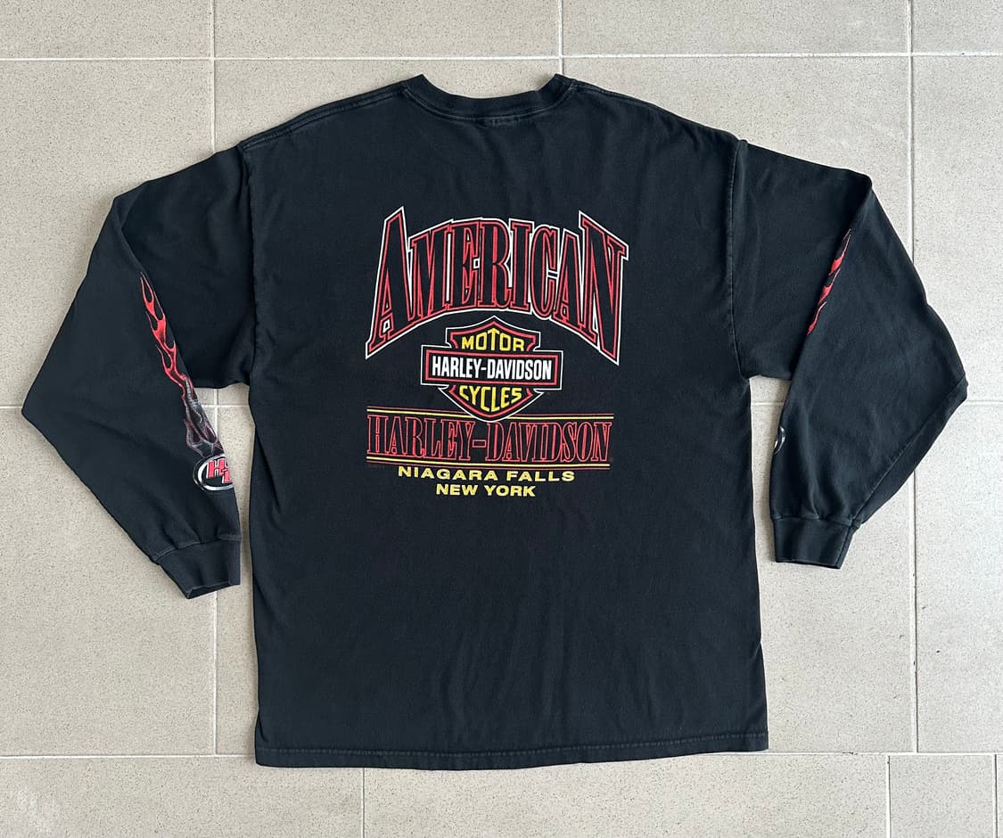 00s 빈티지 할리데이비슨 플레임 롱슬리브 티셔츠 상품이미지1