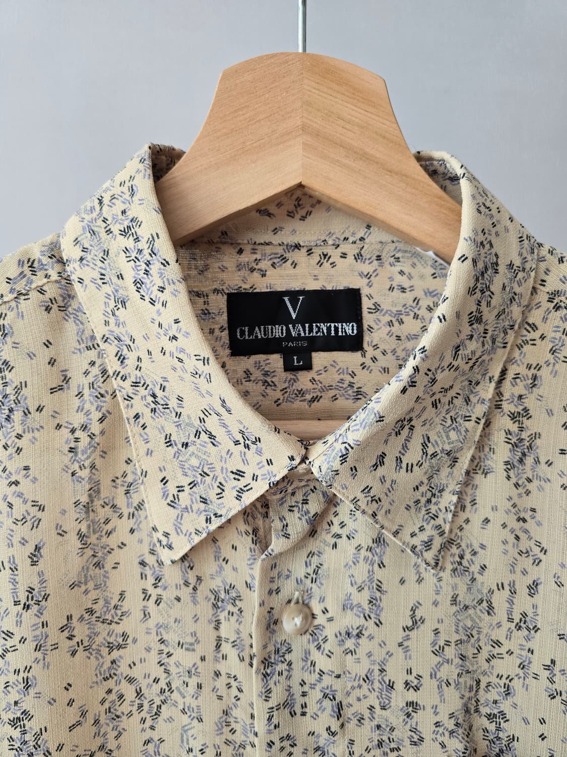 CLAUDIO VALENTINO Paris 크림 패턴 반팔 셔츠 L 상품이미지3