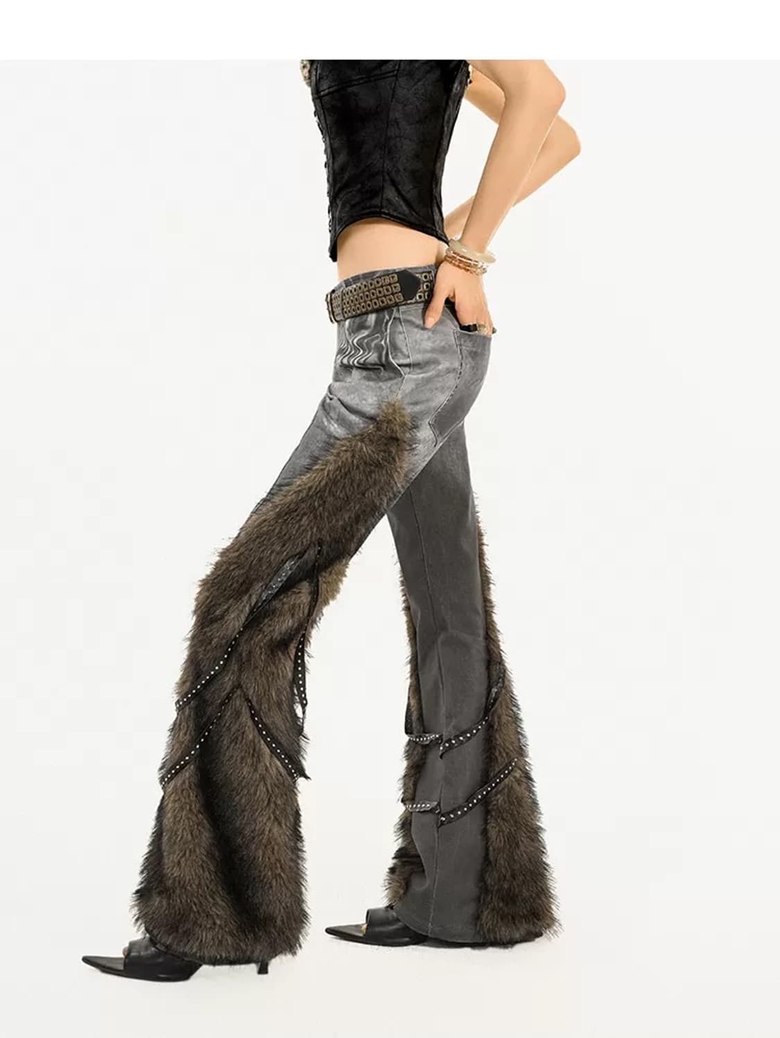 y2k 코르셋 탑 + 퍼 트리밍 부츠컷 팬츠 상품이미지6