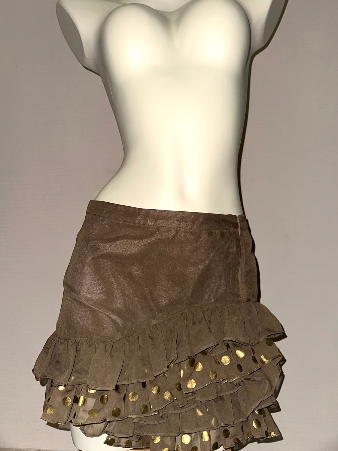 브라운 골드 도트 언발란스 프릴 갸루 미니 스커트 상품이미지1