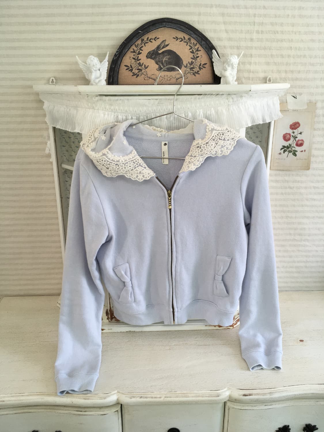 jpn vintage sora lace hood ribbon zip-up 상품이미지6