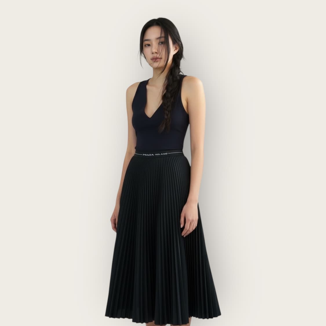 40S/ 프라다 로고밴딩 플리츠 스커트 상품이미지1