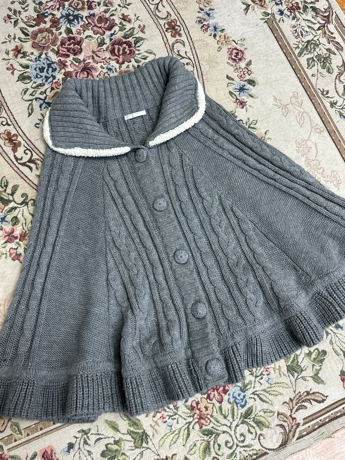 일본빈티지 케이블 니트 버튼 케이프 사와코 모리걸 케이프 판초 코트 상품이미지2