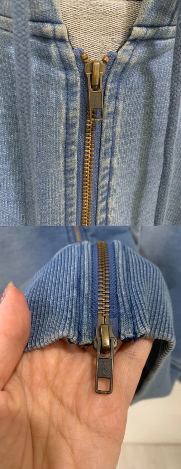 일본구입 스웻데님 래글런 후드집업 워시드블루 후디 후드티 상품이미지8