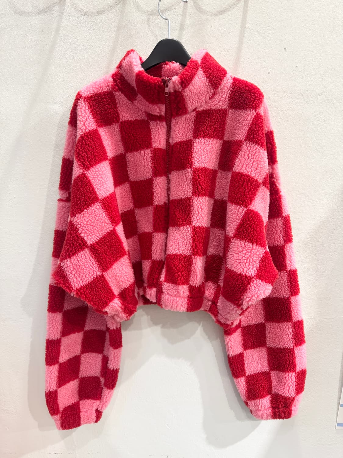 vintage 깅엄체크 뽀글이 크롭점퍼 상품이미지1