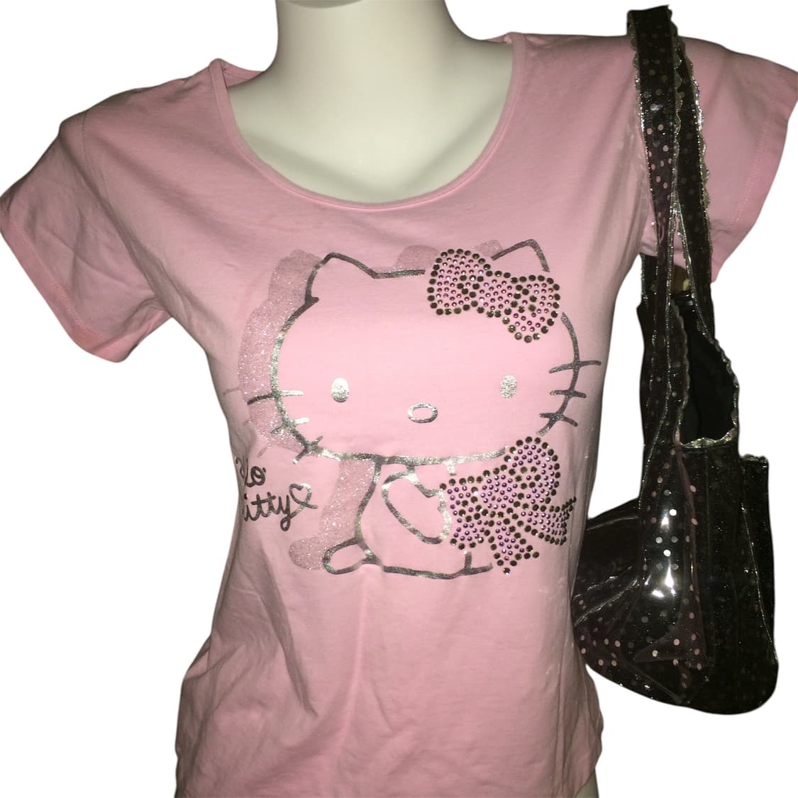 산리오 키티 글리터 큐빅 탑 핑크 y2k 상품이미지1